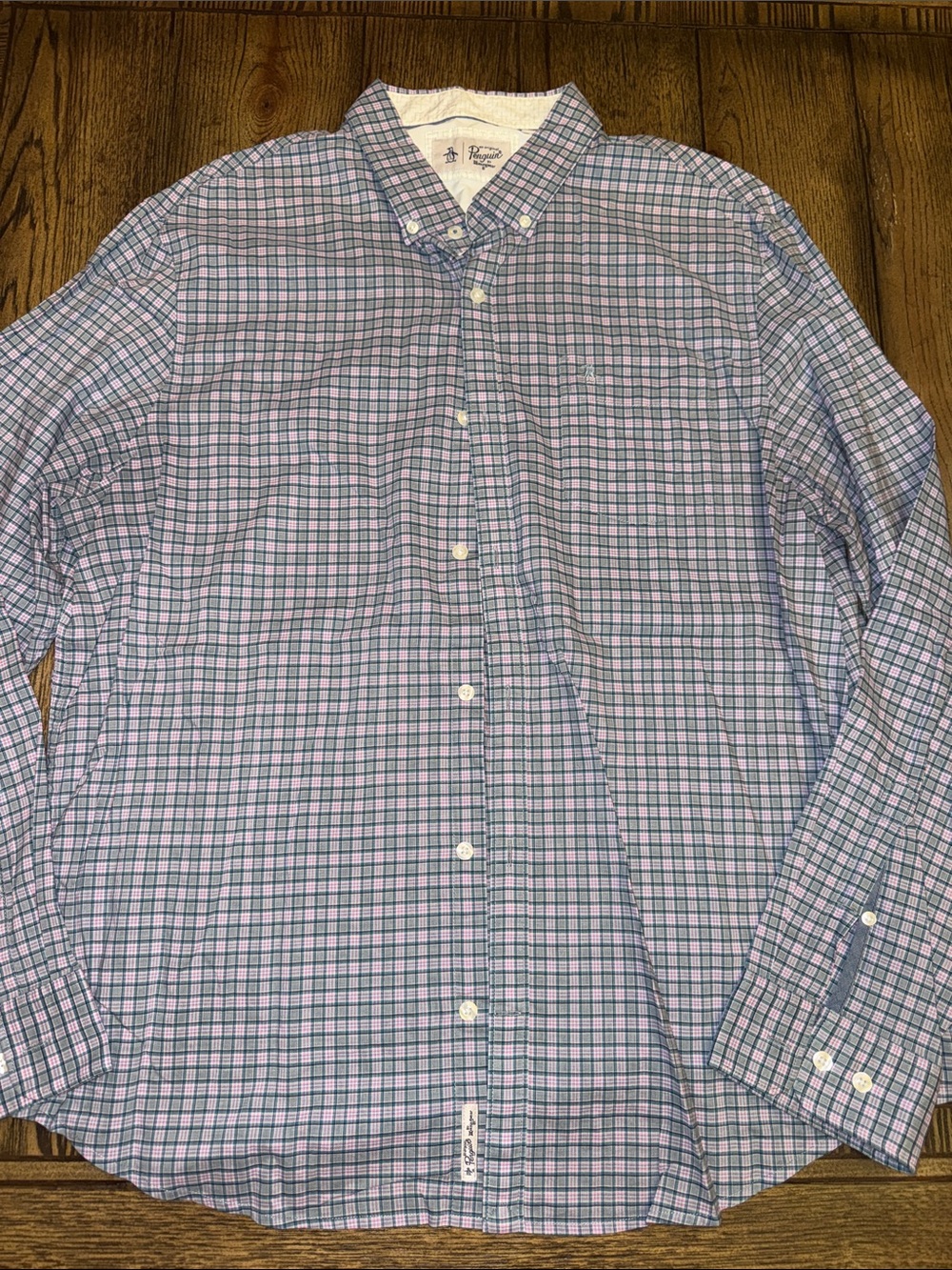 Original Penguin Blue and Pink Plaid Button-Down Shirt